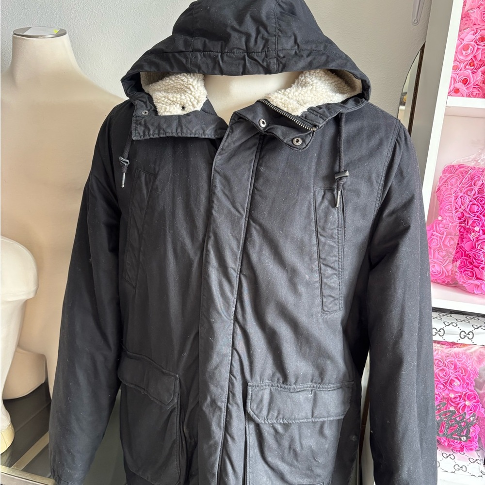 Divided Charcoal Hooded Men's Raincoat